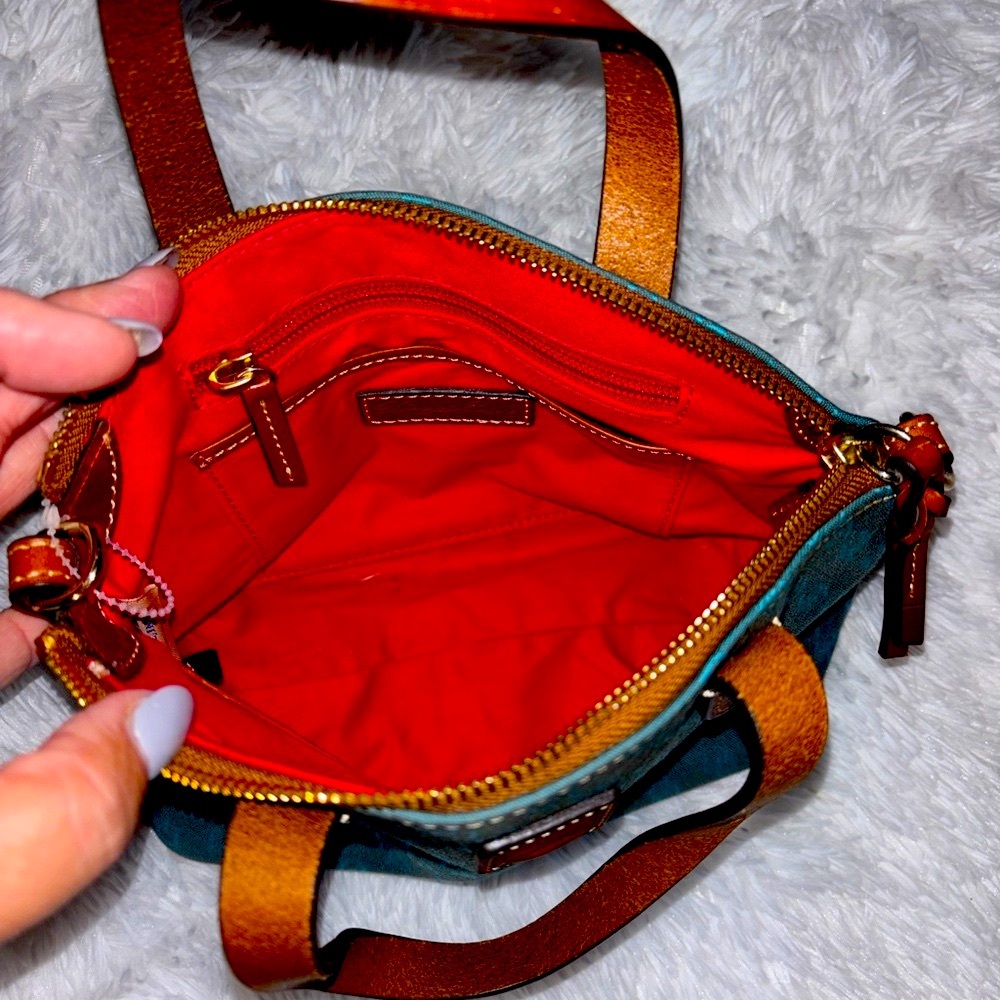 Dooney & Bourke Teal and Brown Satchel - Picture 5 of 6